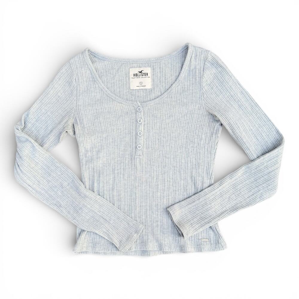 Hollister Ribbed Henley Top in Light Grey Size Small